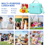 NOL Natural Organic Lifestyle Insulated Lunch Bags for Women Cooler Bag Lightweight Nylon Waterproof Lunch Box For Work（Small, Cyan
