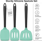 Coukre Silicone Spatula Set of 3, High Heat Resistant, BPA-Free, Kitchen Utensils, Fish Spatula, Solid & Slotted Turner for Non-Stick Pans, Flipping Eggs, Pancakes, Fish, Burgers (3, AquaGreen)