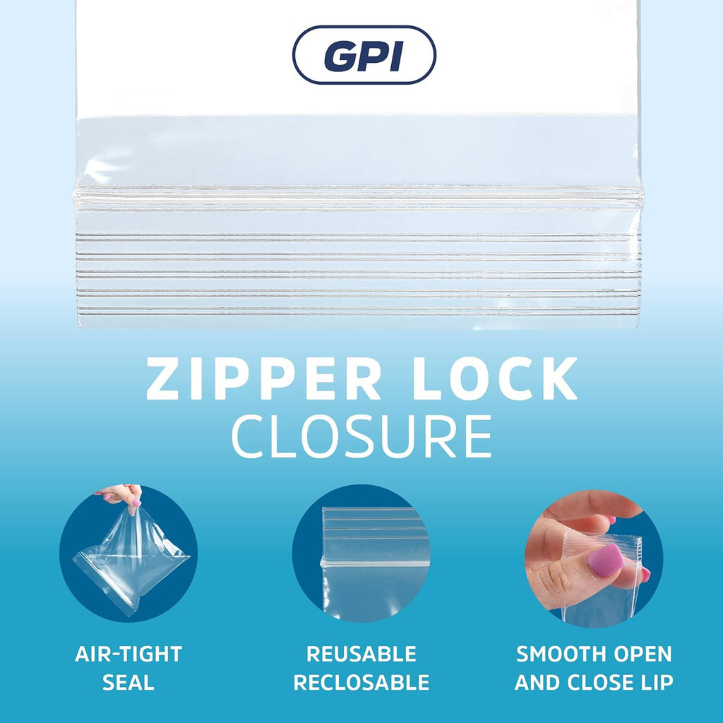 1000 Count, 6" x 8" Zip Bags, 2 Mil Thick Clear Plastic Reclosable Zipper Lock Bags with Write-on White Block, with Resealable Zip Top Lock for Food Storage, Sandwiches, Jewelry, Candy.