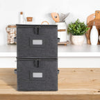 popoly China Storage Container for Bowls or Dessert Plates, 8.5" W x 6" H Plate Storage Case with 24 Felt Dividers, Hard Shell and Stackable (2 Pack Grey)