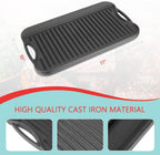 2 in 1 Reversible Cast Iron Griddle for Gas Grill, Flat Top Grill Pan for Gas Stove, Pre-Seasoned Oven Top pan,Upgrade Double Burner Griddle for Indoor & Outdoor Cooking Accessories, 17" X 10"
