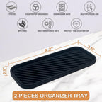 Silicone Organizer Tray, Soap and Sponge Holder for Kitchen Sink, Bathroom - Storage Tray for Dish Brush, Soap Dispenser, Dishwashing Accessories- 2 Pack (Black)