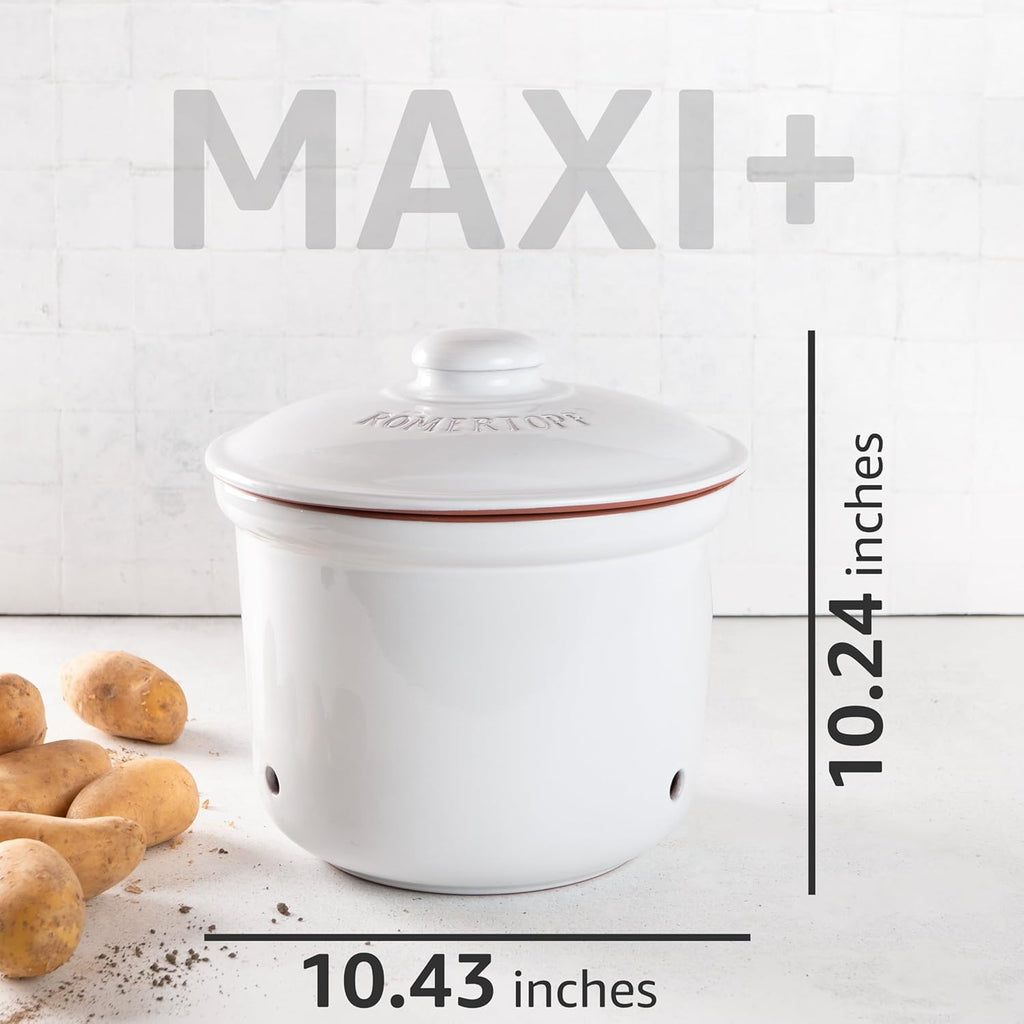 Romertopf Freshness Storage Potato Onion Garlic Clay Pot Set of 3 with Lids - White