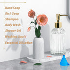 14Oz Gold Pump Glass Soap Dispenser, Clear Stripe Countertop Refillable Liquid Bottle Hand Dish Lotion Dispenser with Plastic Pump, for Kitchen, Bathroom