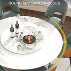 Montary 59" Modern Artificial Marble Round Dining Table with Black Stainless Steel Cone Base & 31.5" White Sintered Stone Turntable, Dining Room Table with Lazy Susan for 6-8 (Only Table)
