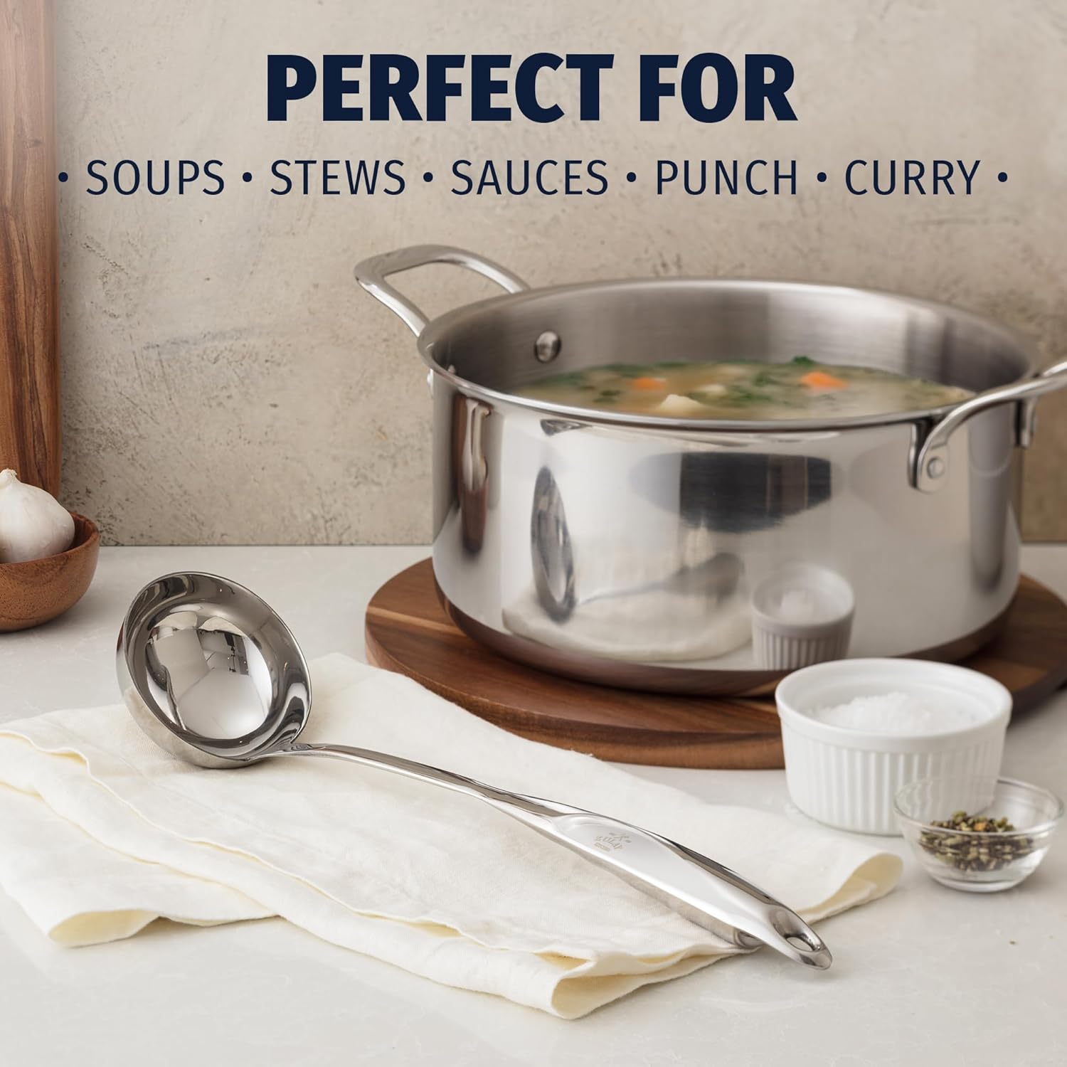 Zulay Kitchen Stainless Steel Soup Ladle – Lightweight, Strong & Durable Metal Ladle – Easy to Use, Comfortable Grip, Heat Resistant & Dishwasher Safe – Perfect for Home Cooks & Chefs (13")