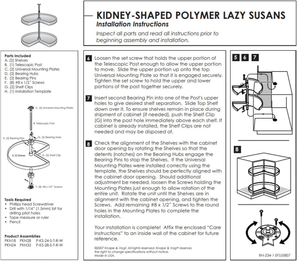 KV Lazy Susan Kidney Shaped 2 Polymer Shelves 24" (Set) White