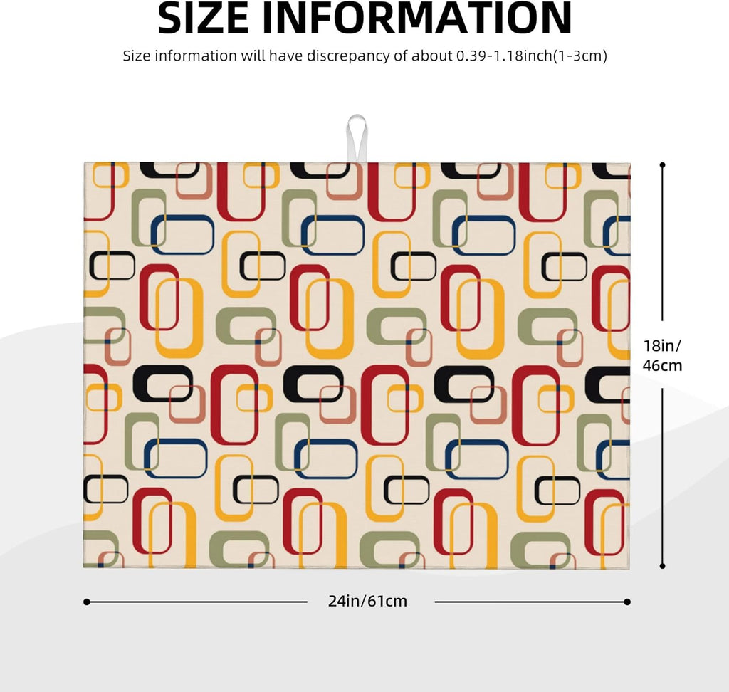 Mid Century Modern Retro Kitchen Drying Mat Vintage Decorative Microfiber Dish Drainer Mat for Kitchen Counter Absorbent Reusable Washable 18x24 Inch