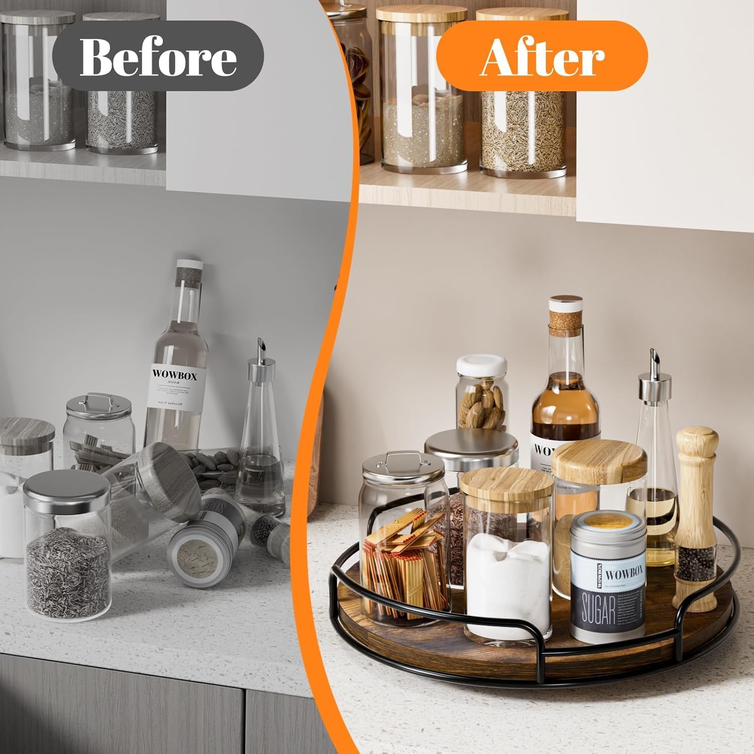 WOWBOX 2 Pack Lazy Susan Organizer for Table Top Rotating Spice Rack Organization 10" + 9" Wood Lazy Susan Turntable Organizer for Cabinet Kitchen Pantry Countertop Bathroom Vanity