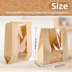 100Pcs Bread Bags with Reusable Ties - Homemade Sourdough Bread Storage Bags Brown Paper Bagel Loaf Bakery Bags with Window Toast Bags with Resealable Tie Disposable Baked Goods Sale Packaging