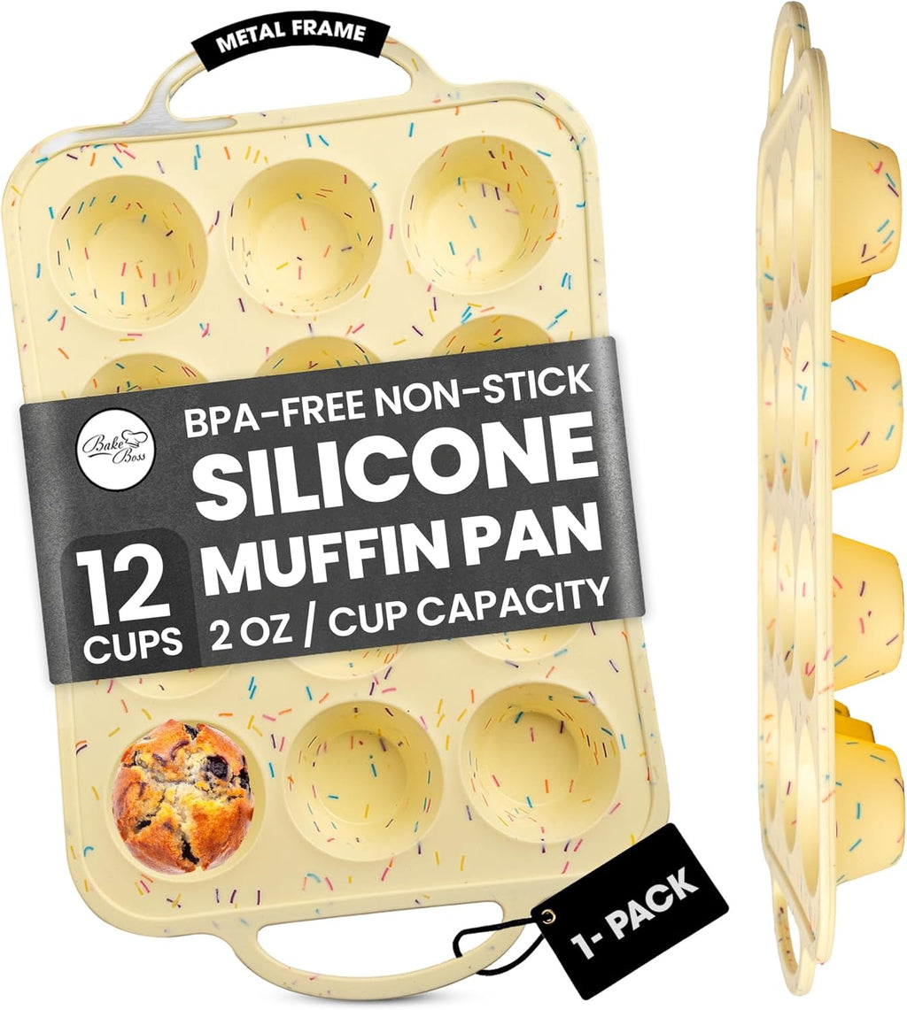 Silicone Mini Muffin Pan 12 Count – Non-Stick Muffin Pans for Baking, BPA-Free Silicone Cupcake Pans for Baking, Easy Release, Metal Handles, Oven & Dishwasher Safe