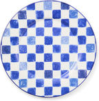 MACKENZIE-CHILDS Round Platter, Dishwasher-Safe and Microwave-Safe Stoneware Serving Platter, Indigo Check