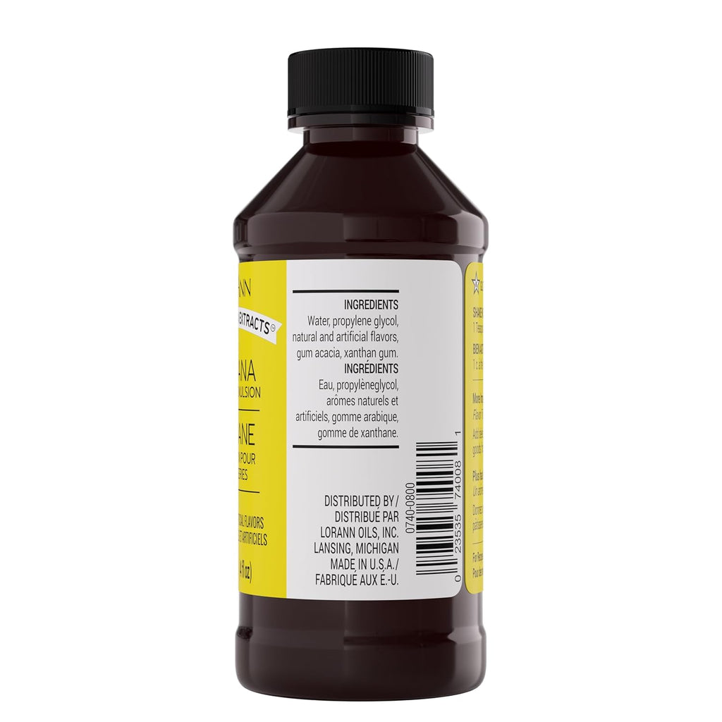 Lorann Oils Banana Bakery Emulsion: True Banana Emulsion, Ideal for Boosting Fruit Tones in Cakes, Cookies & Desserts, Gluten-Free, Keto-Friendly, Banana Extract Substitute Essential for Your Kitchen