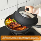 Collapsible Microwave Splatter Lid with Vented Tempered Glass Cover Wok Lid for Microwave Safe, Stockpot Steamer Pot Pan 11-12.5 inch Universal Multifunction Silicone Cover