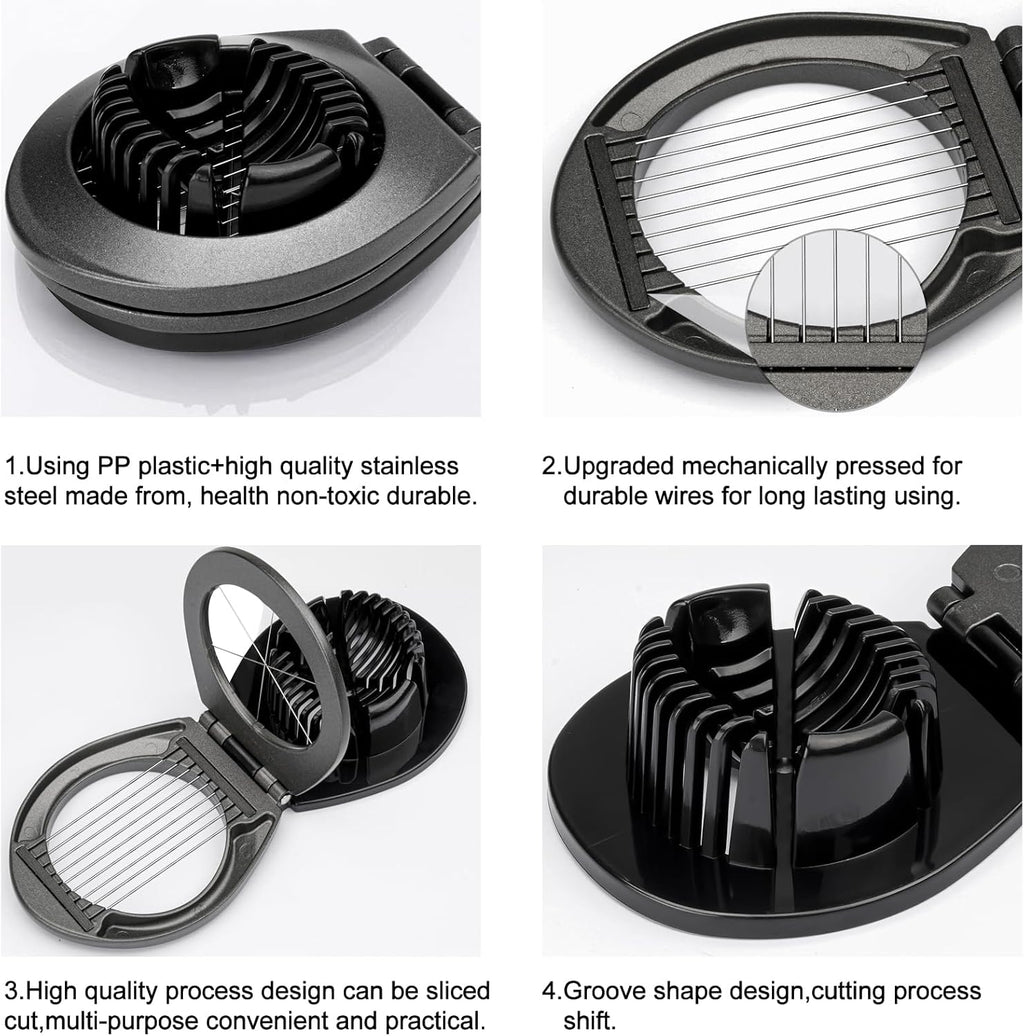 Egg Slicer, BIBURY Egg Slicer for Hard Boiled Eggs, Egg Cutter Heavy Duty Aluminium for Egg Strawberry Mushroom Soft Fruit, Stainless Steel Wire with 3 Slicing Styles - Grey