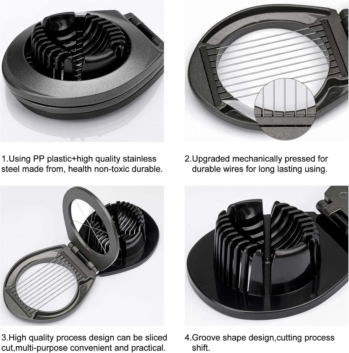 Egg Slicer, BIBURY Egg Slicer for Hard Boiled Eggs, Egg Cutter Heavy Duty Aluminium for Egg Strawberry Mushroom Soft Fruit, Stainless Steel Wire with 3 Slicing Styles - Grey