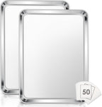 Large Baking Sheet, E-far 18”x13” Stainless Steel Cookie Sheet Pan for Oven with 50 Parchment Paper, Rectangle Metal Baking Tray for Roasting, Rust Free & Heavy Duty, Dishwasher Safe-2 Pack