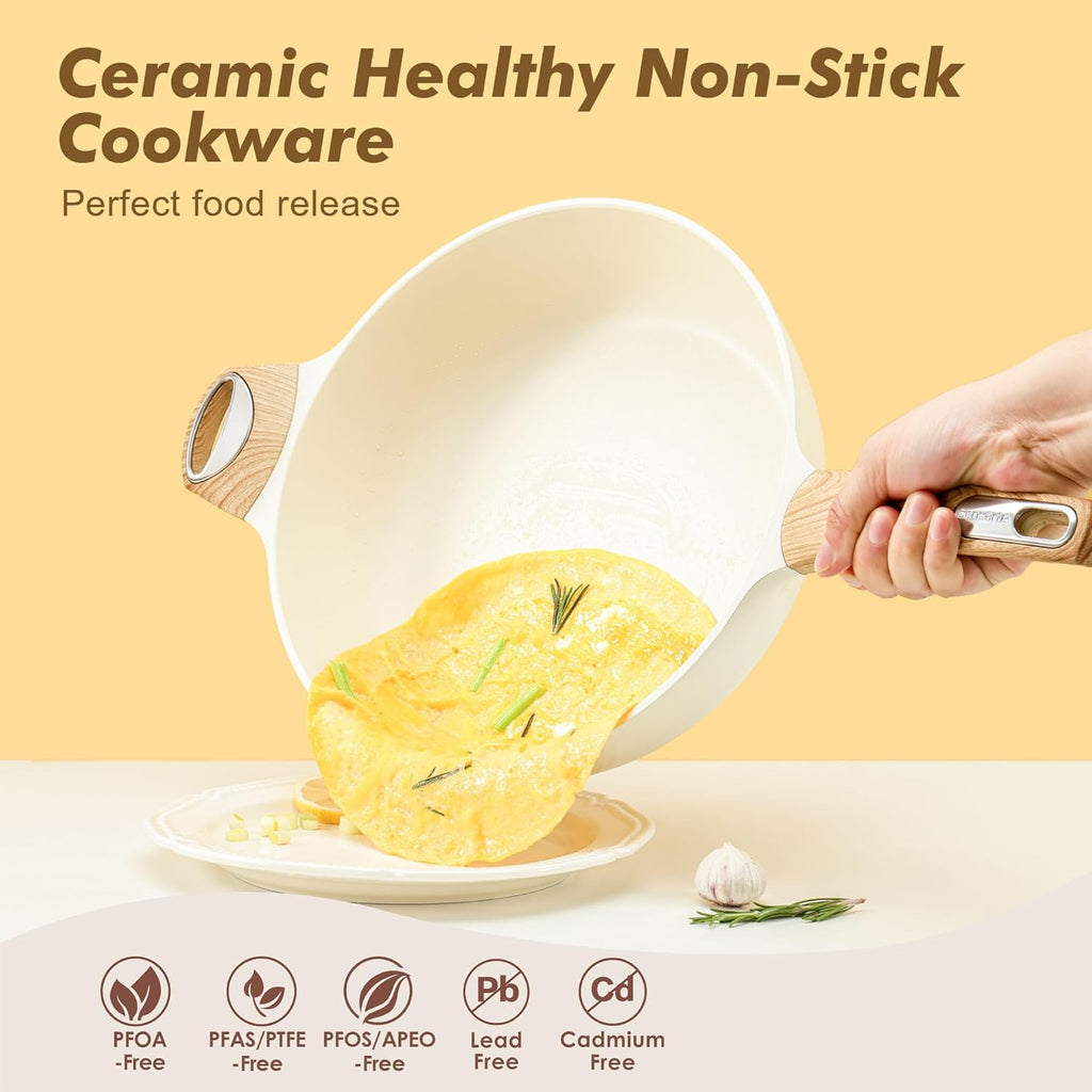 SENSARTE Ceramic Nonstick Frying Pan Skillet with Lid, 13.3 Inch Large Deep Frying Pan, 6 Qt Saute Pan, Induction Pan, Healthy Non Toxic Cooking Pan with Helper Handle, PFOA PFAS PTFE Free