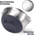 18/10 Stainless Steel Rice Strainer Washer Bowl Versatile Good Grips Colander Tiltable Side Drainers for Washing Cleaning Rinsing Fruits, Vegetables, and Beans - Non-slip Silicone Bottom