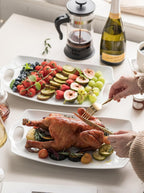 Turkey Serving Platter for Entertainment, Serving Tray with Handles Large, Party, Display, LYEOBOH 16 inch Rectangle Porcelain Platters Set of 2, White