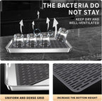 Stainless Steel Drain Tray, Cup & Dish Drying Rack, Drain Board 2 Tier Non Slip Serving Tray with Drainboard Perfect for Sink, Coffee Table, Outdoor (12.5 x 9.8 x 0.98 in)