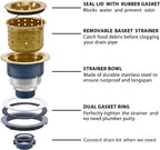 KONE 3-1/2 Inch Gold Sink Drain, Durable Stainless Steel Brass Kitchen Sink Drain Assembly Kit with Sink Strainer Waste Basket/Strainer Assembly/Sealing Lid for Standard Kitchen Sink