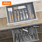 Large Silverware Organizer,Expandable Utensil Drawer Organizer,BPA Free Utensil Holder,Adjustable Silverware Tray Cutlery Drawer Organizer for Kitchen Flatware,Large,Grey (6-8 Slots)
