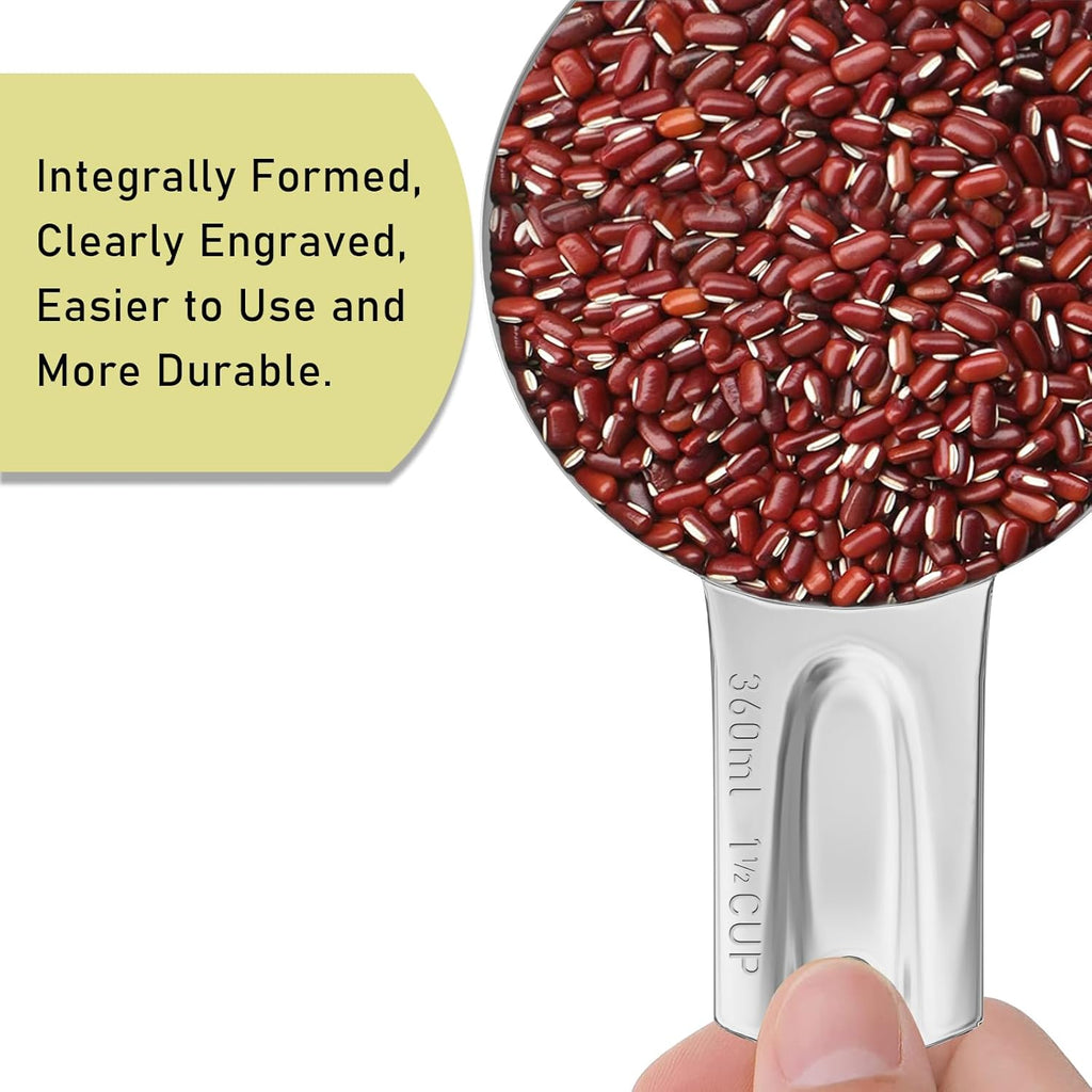 2PCS 1-1/2Cup (360ml, 12oz) Single Measuring Cup, Stainless Steel Measure Scoop, Metric and US Measurement, Dishwasher Safe