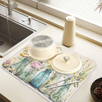 Spring Summer Floral Jars Flowers Dish Drying Mat for Kitchen Counter Absorbent Microfiber Small Drying Pad Dish mats for Kitchen Countertops 16 x 18 Inch