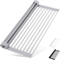 Roll Up Dish Drying Rack Over The Sink Kitchen Roll Up Sink Drying Rack Multipurpose Foldable Sink Drying Mat, Heat-Resistant, Anti-Slip & Anti-Rust Dish Rack for Kitchen, 17" x 13", Grey