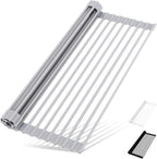 Roll Up Dish Drying Rack Over The Sink Kitchen Roll Up Sink Drying Rack Multipurpose Foldable Sink Drying Mat, Heat-Resistant, Anti-Slip & Anti-Rust Dish Rack for Kitchen, 20.5" x 13", Grey