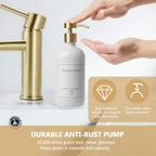 Soap Dispenser Bathroom - Kitchen Dish and Hand Soap Dispenser Set, Glass Bathroom Soap Lotion Dispenser with Pump, Tray, 14 Waterproof Labels, Set of 2 White Bottle/Gold Pump-pd