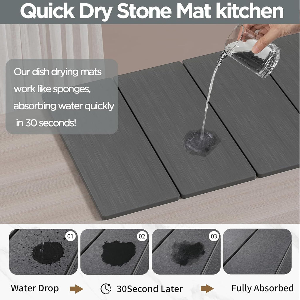 2PCS Stone Drying Mat for Kitchen Counter, Stone Dish Drying Mat - Diatomite Water Absorbing Drying Stone for Kitchen Counter Mat, Quick Dry Stone Mat Kitchen for Cups Dishes Bottles.