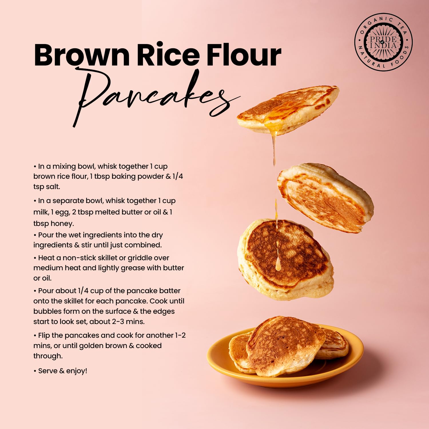 Pride of India- Brown Rice Flour 1 lbs (454 gm) Slightly Nutty Earthy Taste Milled in Small Batches | Ideal for Cakes Soups Noodles Dumplings Pastries Fritters | Vegan, Gluten-Free