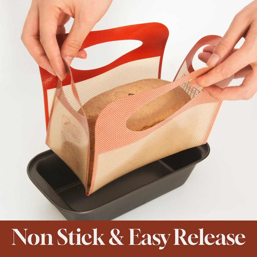 Silicone Bread Loaf Pan Liners, 2 PCS Non-Stick & Easy Clean Reusable Silicone Bread Sling with 4 Handles, Loaf Pan Lifter Liner, for 9.5 x 5 inch Loaf Pan