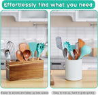 ALELION Acacia Wood Utensil Holder Organizer for Counter - Large Wooden Utensil Caddy for Countertop - 3 Compartment Cooking Tool Holder for Spatula - for Farmhouse Kitchen Decor and Accessories