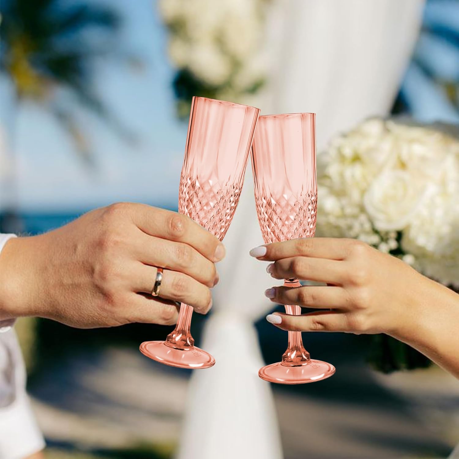 Plastic Champagne Flutes, 24PCS Rose Gold Plastic Wine Glasses Goblets Reusable Champagne Flute for Weddings, Bachelor Parties, Toasting, and Events(24,Rose Gold)