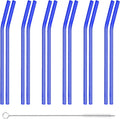 12 Pcs Reusable 8"x 8 mm Glass Straws with1 Cleaning Brush,High Borosilicate Transparent Glass Bent Smoothie Strawsfor Tea, Smoothies, Milkshakes, Juices,Beverages. (Black)