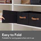 StorageWorks Storage Baskets for Shelves, Foldable Fabric Closet Storage Bins with Handles, Clothes Organizer Laundry Baskets, Black, 3-Pack, Large