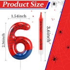 13 Pcs Spider Themed Birthday Candle Set Red Spider Theme Number 6 Candle Cake Topper for Boys Girls Birthday Decoration Spider Party Decoration Supplies (Number 6)