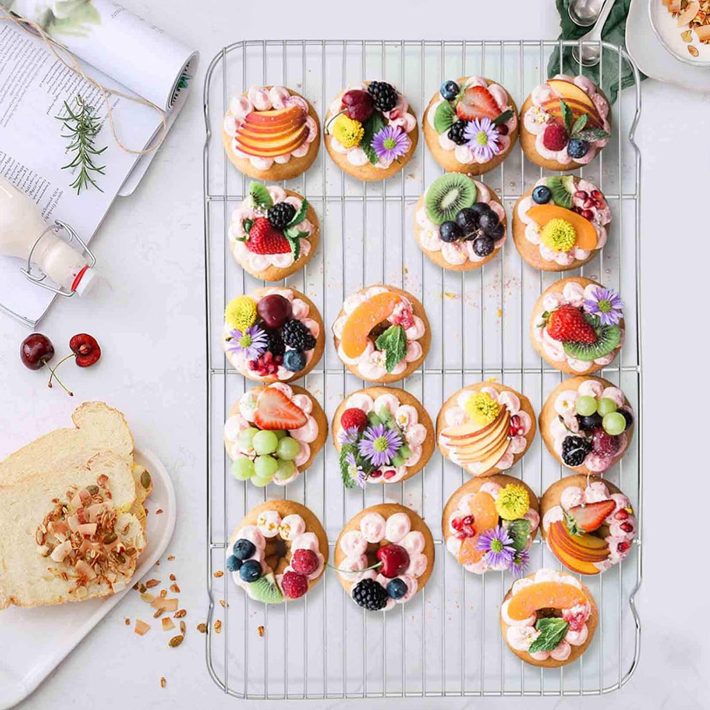 TeamFar Baking Sheet with Rack Set of 4, 20’’×14’’×1.2’’, Half Size Stainless Steel Cookie Sheet Baking Pans with Cooling Rack Set, Non Toxic & Rust Free, Mirror Finish & Easy Clean, 2 Pans & 2 Racks