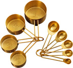 Stainless Steel Measuring Cups and Spoons Set, 9 Piece with Engraved Marks, Food Safe, Easy Stack Gold Measuring Set for Baking and Cooking