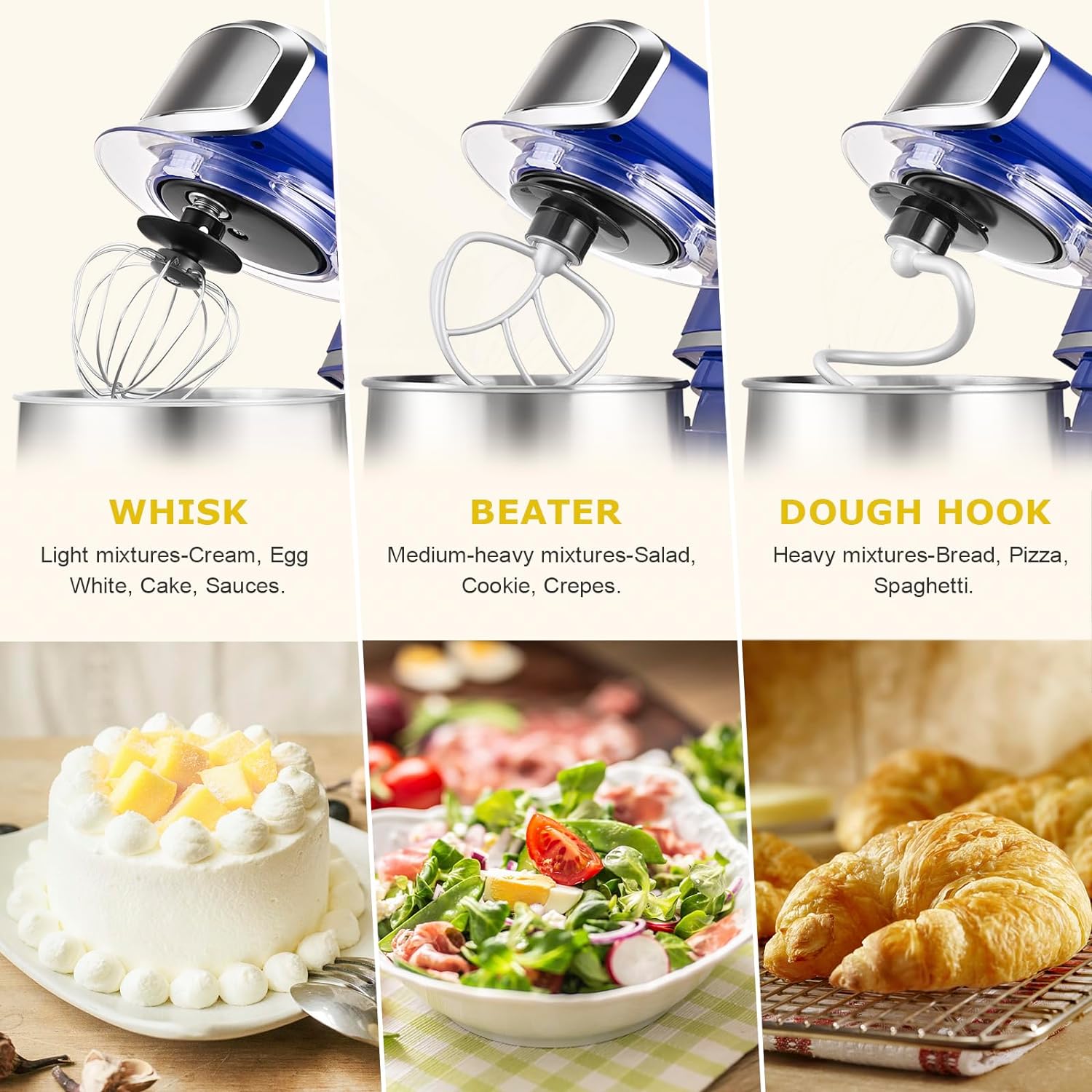 Kitchen in the box Stand Mixer,3.2Qt Mini Electric Food Mixer,6 Speeds Portable Lightweight Kitchen Mixer for Daily Use with Egg Whisk,Dough Hook,Flat Beater (Reflex Blue)