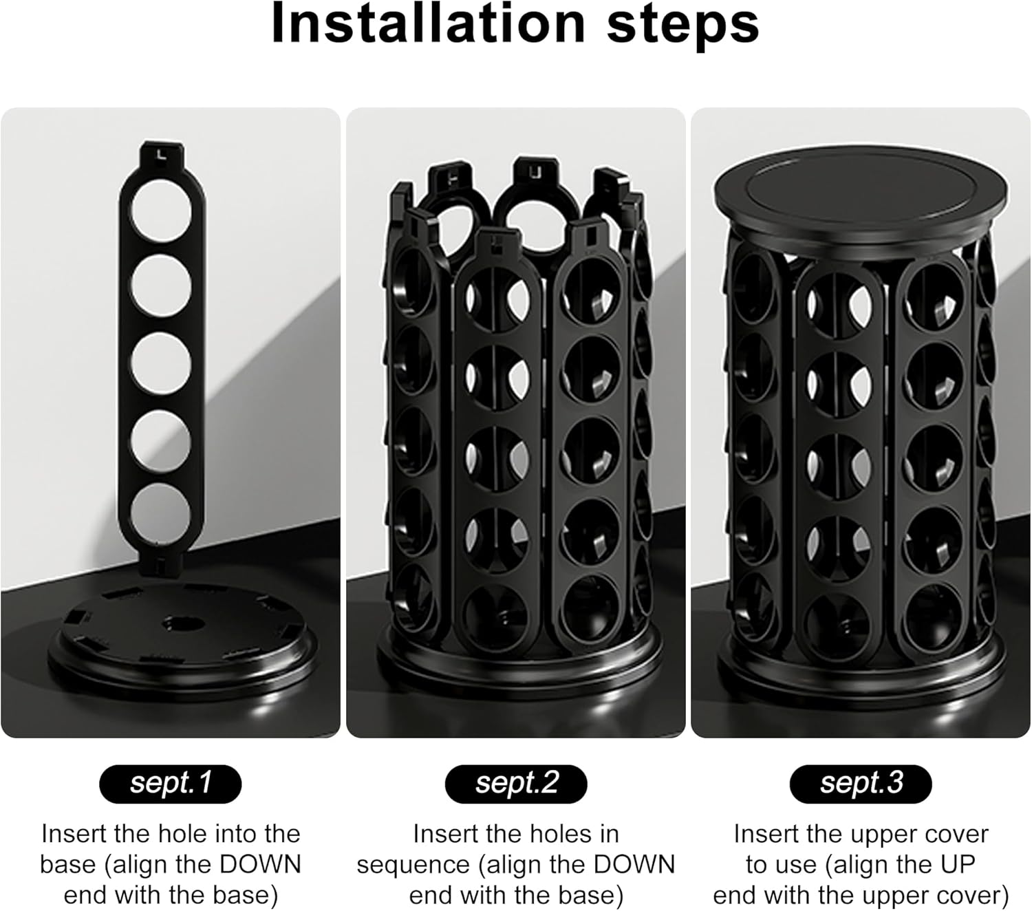 CEHNCEH Coffee Pod Carousel Organizer: Compatible with 40 Keurig K-Cup Pods, Large Compacity Coffee Capsule Holder, NEW Modern Design, Home or Office Kitchen Counter Organizer(Black)