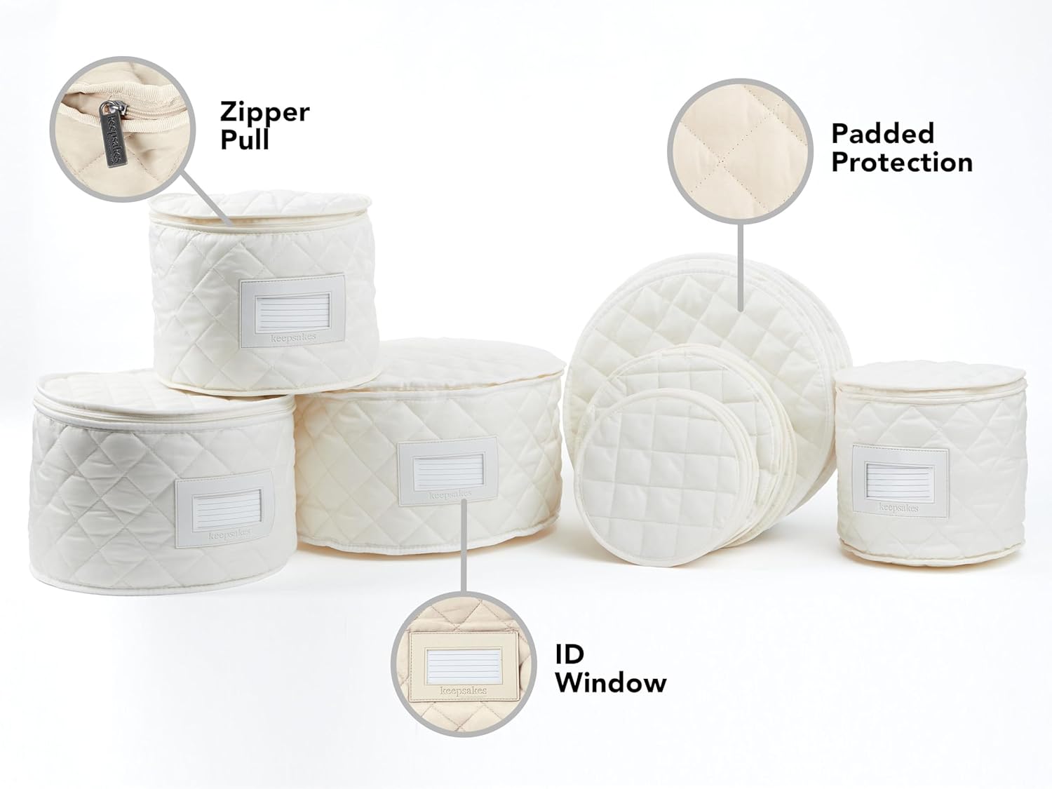 Covermates Keepsakes - Dish Storage Set - Padded Protection - ID Window - Stain Resistant - Machine Washable - China Storage, Cream