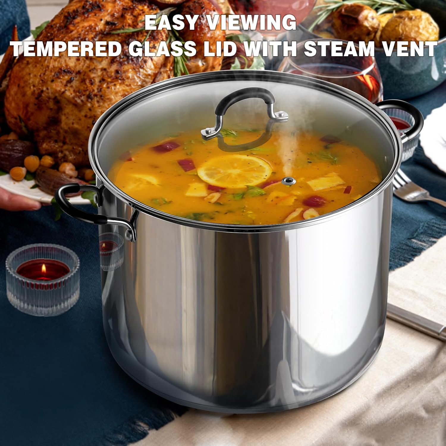 Cook N Home Stockpot Large pot Sauce Pot Induction Pot With Lid Professional Stainless Steel 20 Quart, with Stay-Cool Handles, silver