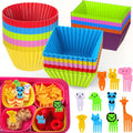 XANGNIER 60 Pcs Silicone Lunch Box Dividers with Animal Food Picks,Reusable Lunch Bento Box Accessories for Kids,Lunchbox Supplies Accessories,Back to School Lunch Essentials,Silicone Cupcake Liners