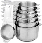 Set of 7 Heavy Duty Measuring Cups, 18/8 Stainless Steel with Ring Connector, Silver