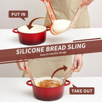 Silicone Sourdough Bread Sling Mat - 2Set Round Dough Baking Slings For Dutch Oven, NonStick High Degree Kitchen Sourbread Making Loaf Pan Lifter Liner, Reusable Cooking Transfer Mats with Long Handle