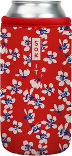 Sok It CanSok Sleeve for Beer & Soda Insulated Neoprene Cover (Red White and Bloom, 16oz Can Sleeve)